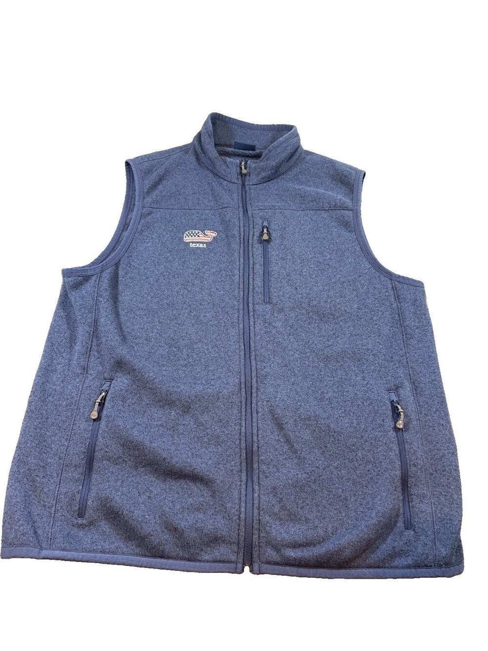 Vineyard Vines Texas American Flag Whale Fleece Vest Men’s Large Blue Full Zip